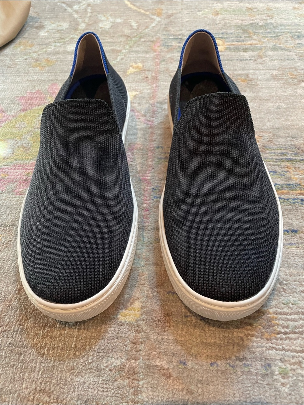 Rothy's Black Slip-On Knit Loafers with White Sole